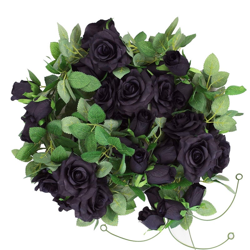 Etistta 2 PCS 6.5 Ft. Artificial Black Rose Vine for Halloween Decor, Hanging Black Silk Flower Garland for Outdoor Home Wall Decorations - Image 3